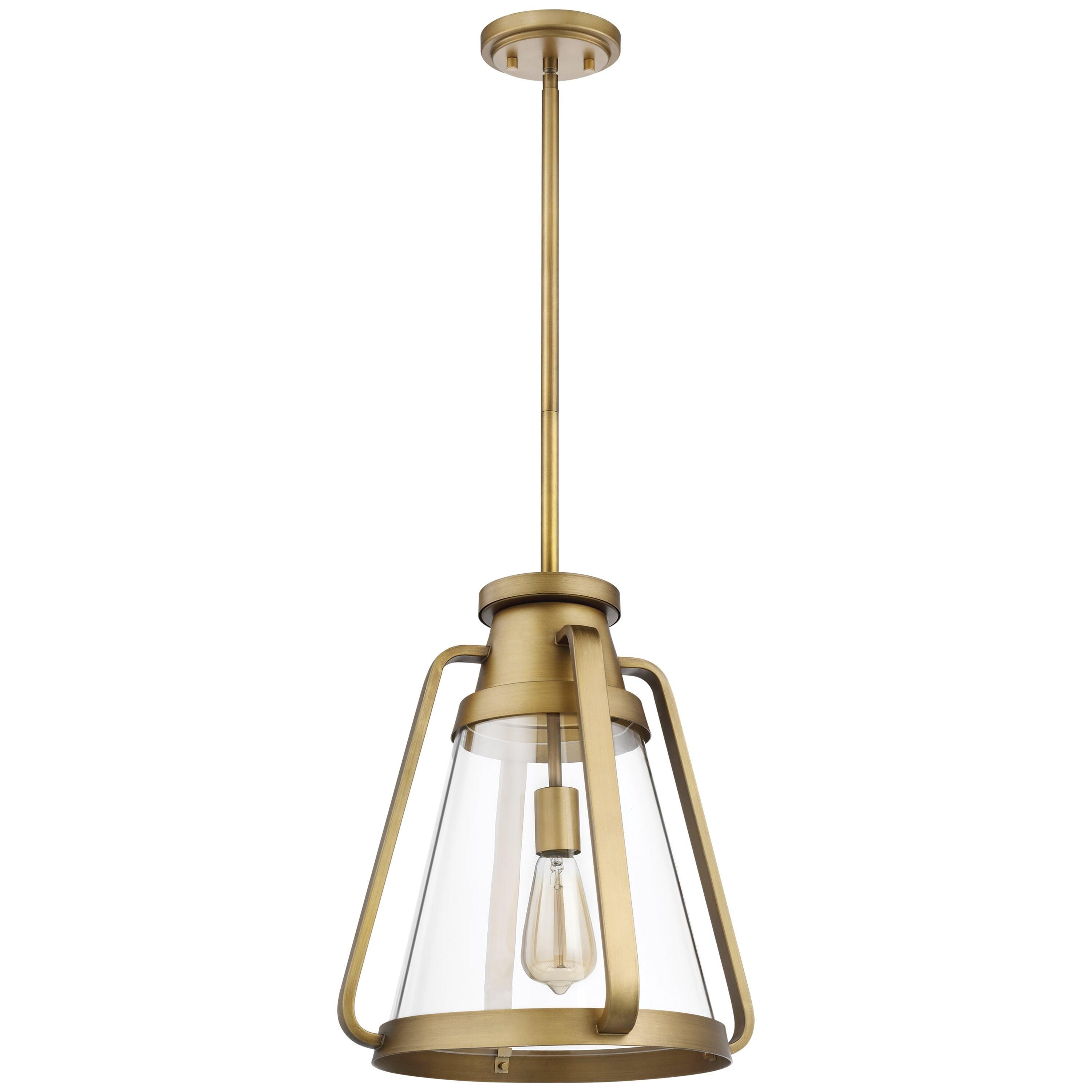 Everett 14" Natural Brass and Glass Vintage Pendant Light