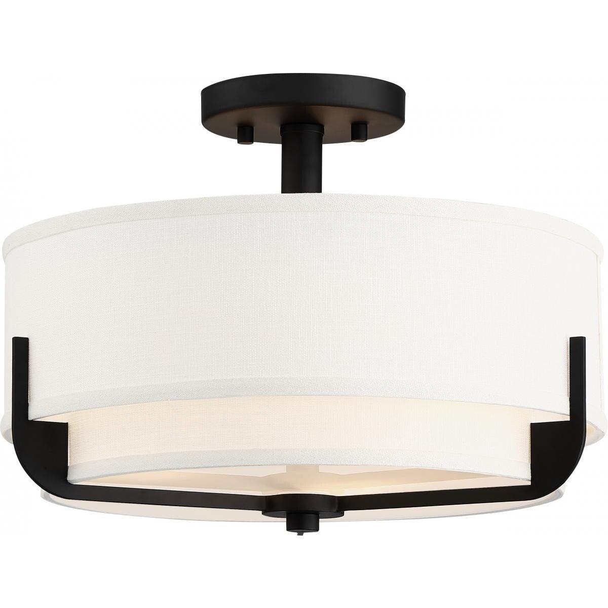 Frankie 3-Light Aged Bronze Semi-Flush Mount with White Glass