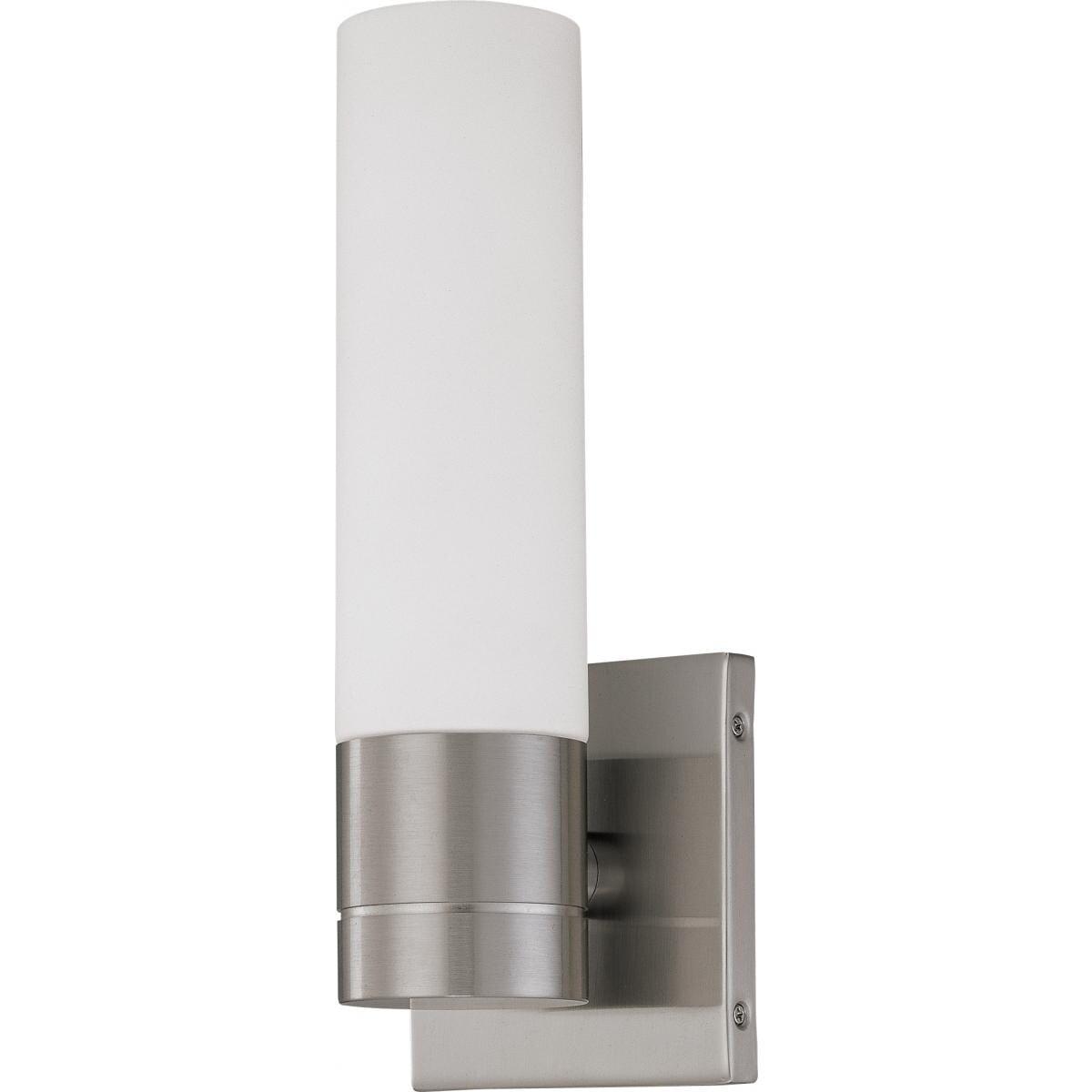 Brushed Nickel Dimmable LED Wall Sconce with White Glass Shade