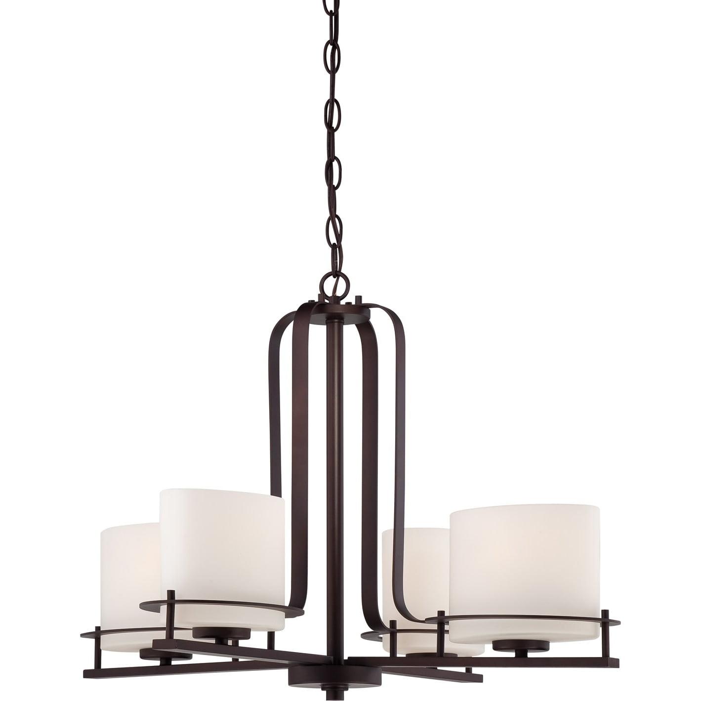 Loren Venetian Bronze 4-Light Chandelier with Etched Opal Glass