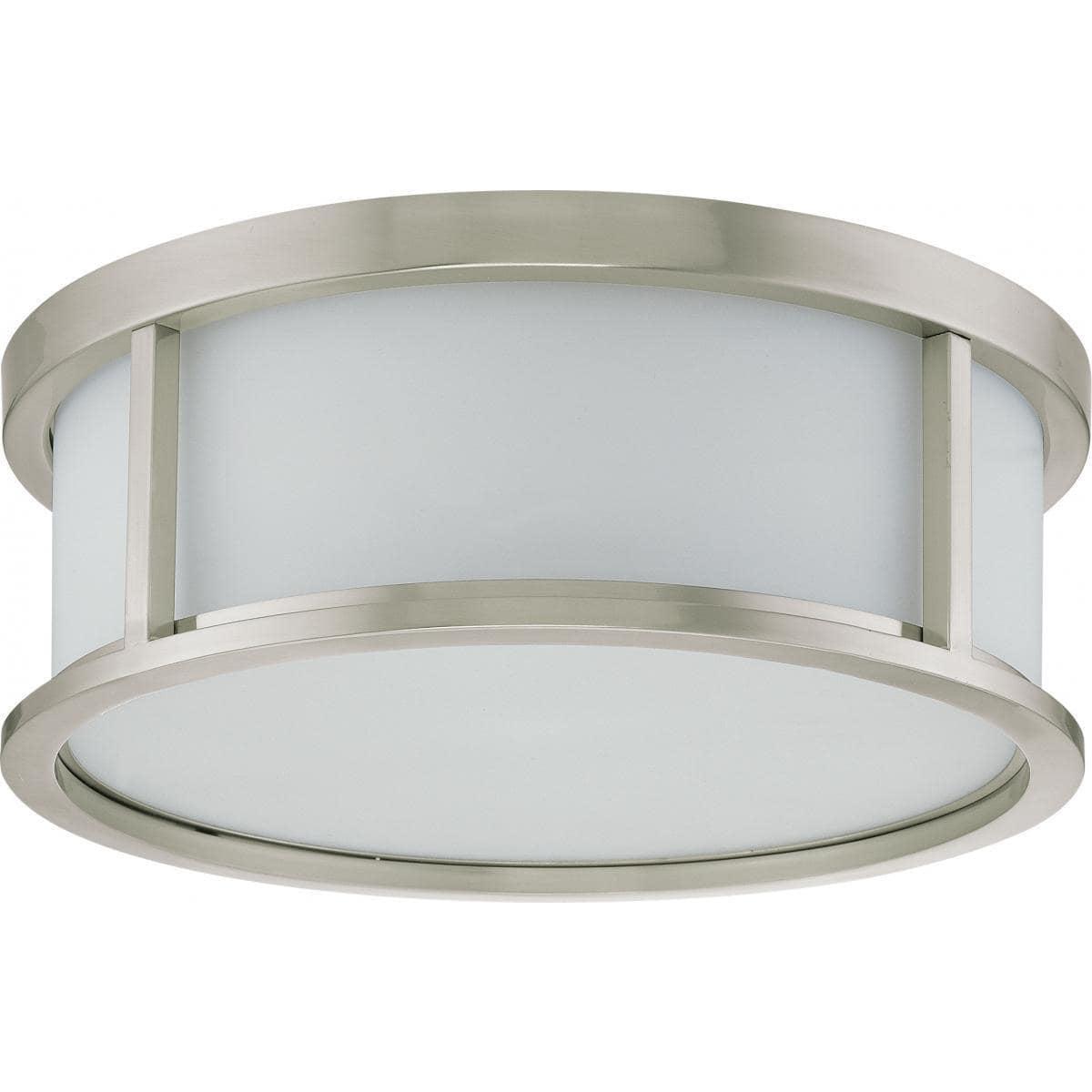 Brushed Nickel Odeon 15" Flush Mount with Satin White Glass