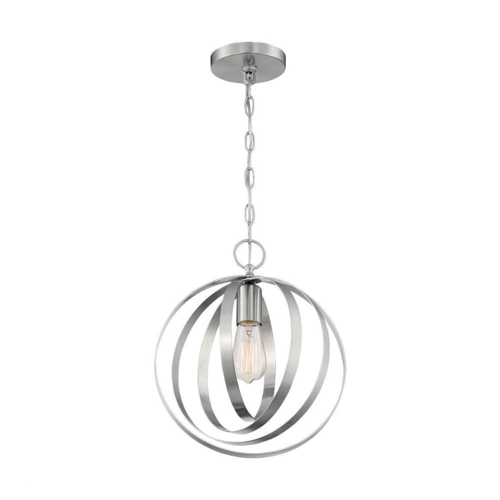 Pendleton Brushed Nickel 12" Globe Pendant with Concentric Bands