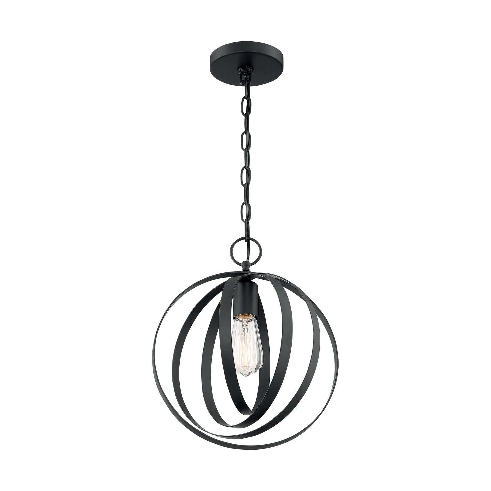 Pendleton 12" Matte Black Nickel-Banded Globe Pendant Light