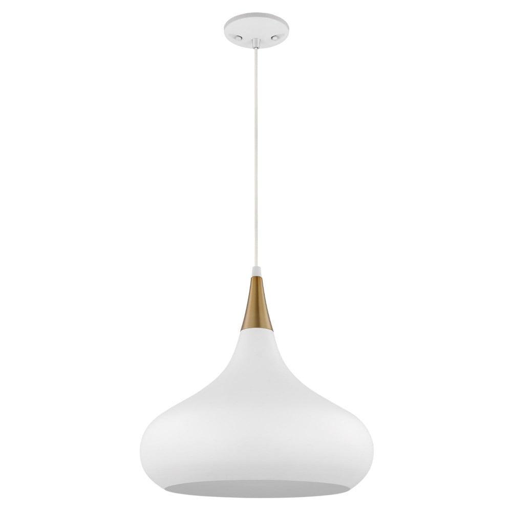 60/7515-Nuvo Lighting-Phoenix - 1 Light Medium Pendant In Mid-Century Modern Style-14 Inches Tall and 14.13 Inches Wide-Matte White/Burnished Brass