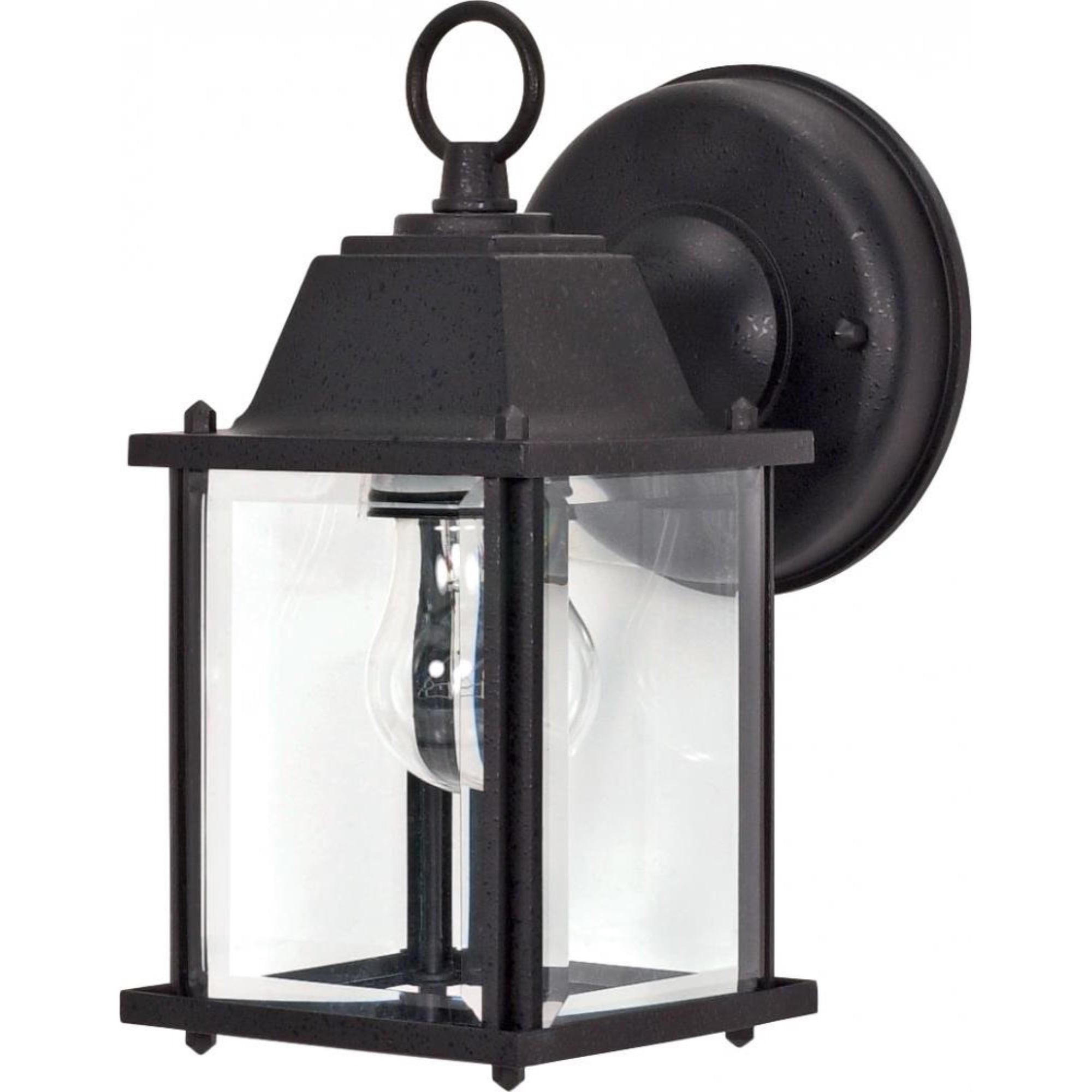 Textured Black Metal Lantern Wall Sconce - Direct Wired