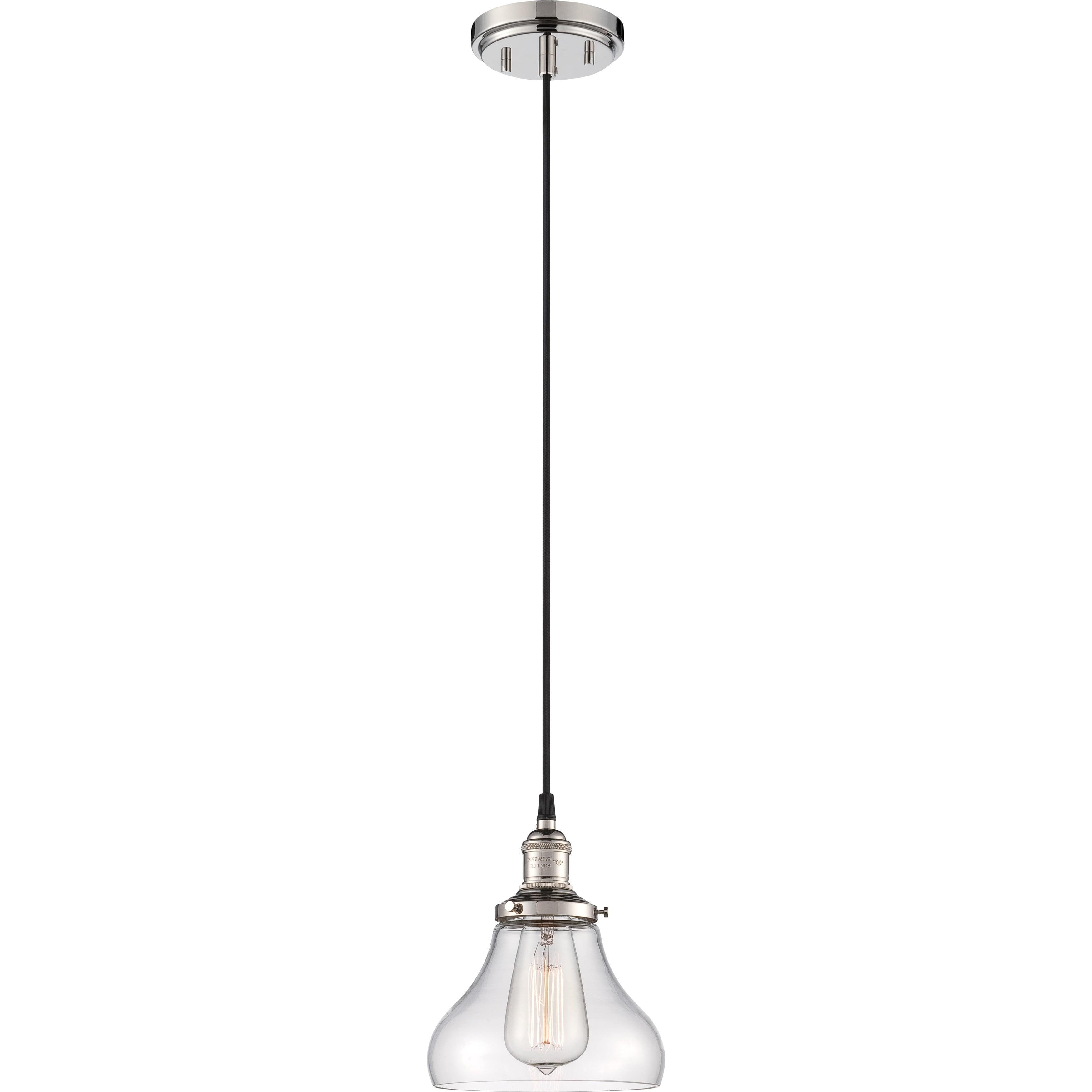 Vintage Polished Nickel Glass Pendant Light