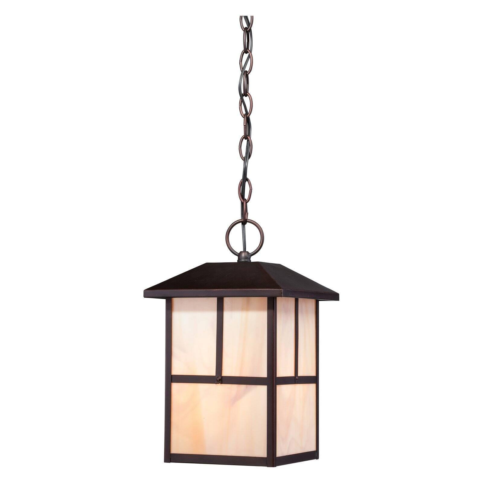 Tanner Claret Bronze 13" Outdoor Hanging Lantern with Honey Stained Glass