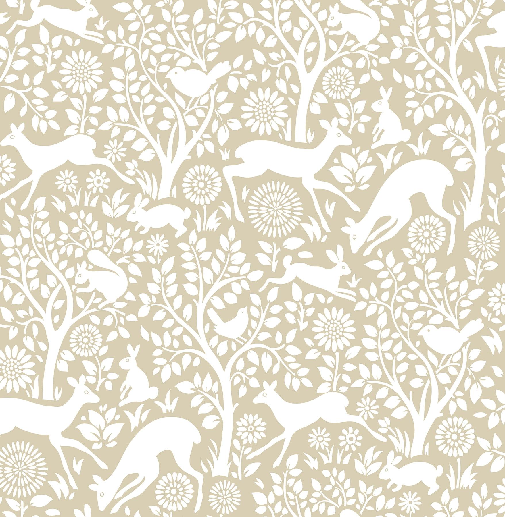 Cream and Taupe Woodland Animal Peel and Stick Wallpaper