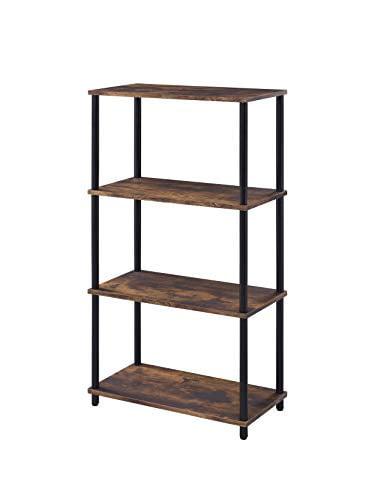 Rustic Oak & Black Metal Frame 44" Tall Bookshelf