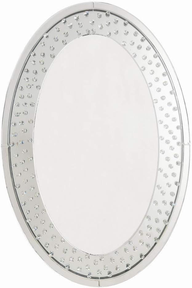 Elegant Oval Full-Length Wood Dresser Mirror with Faux Crystal Inlay