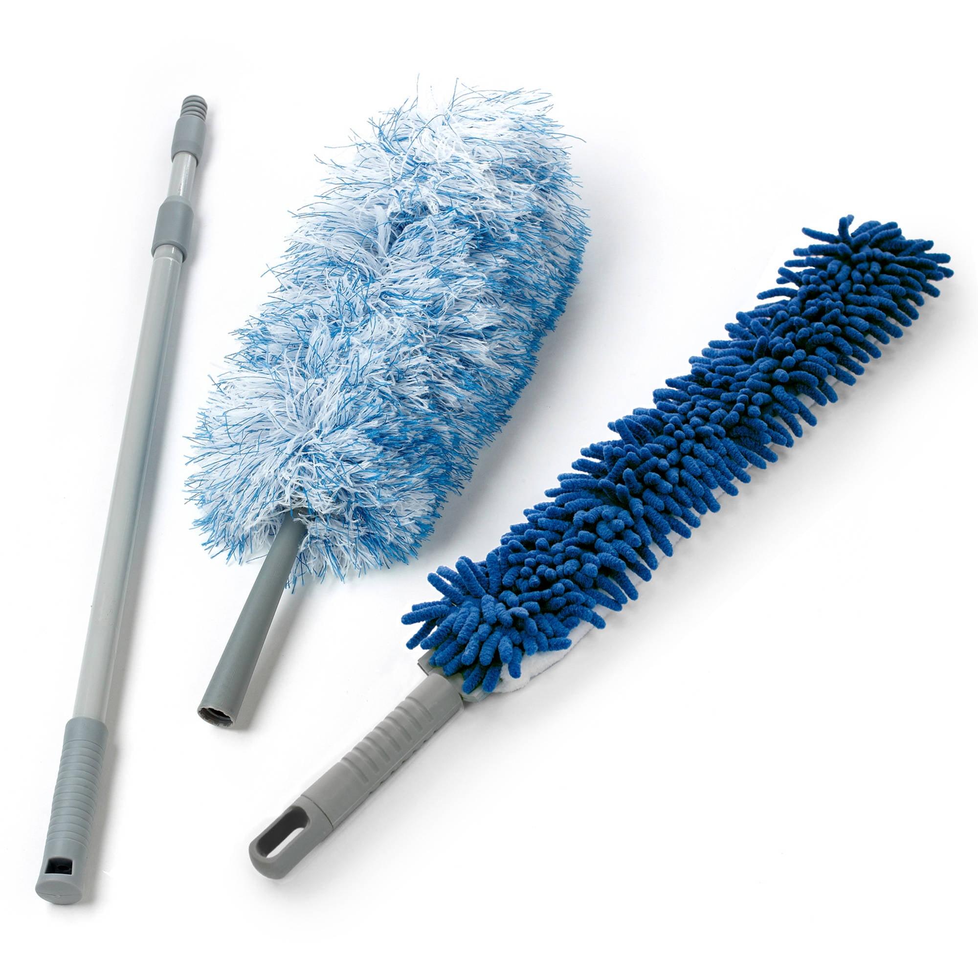 Dual-Action Blue Microfiber Duster Set with Extendable Handle