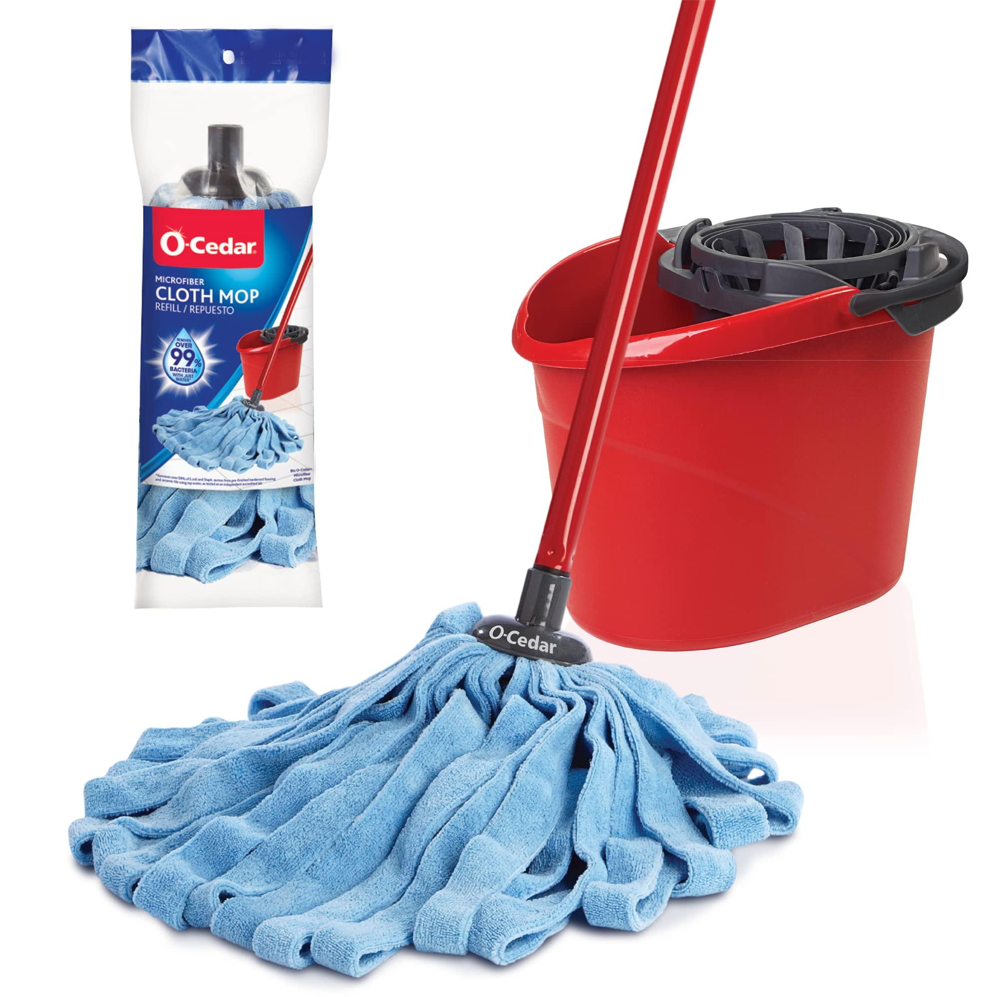 O-Cedar Microfiber Cloth Mop & QuickWring Bucket System with 1 Extra Mop Head Replacement