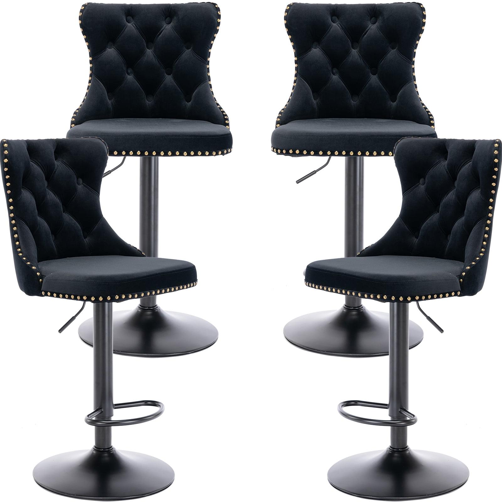 Modern Upholstered Tufted Swivel Velvet Bar Stools (Set of 4)