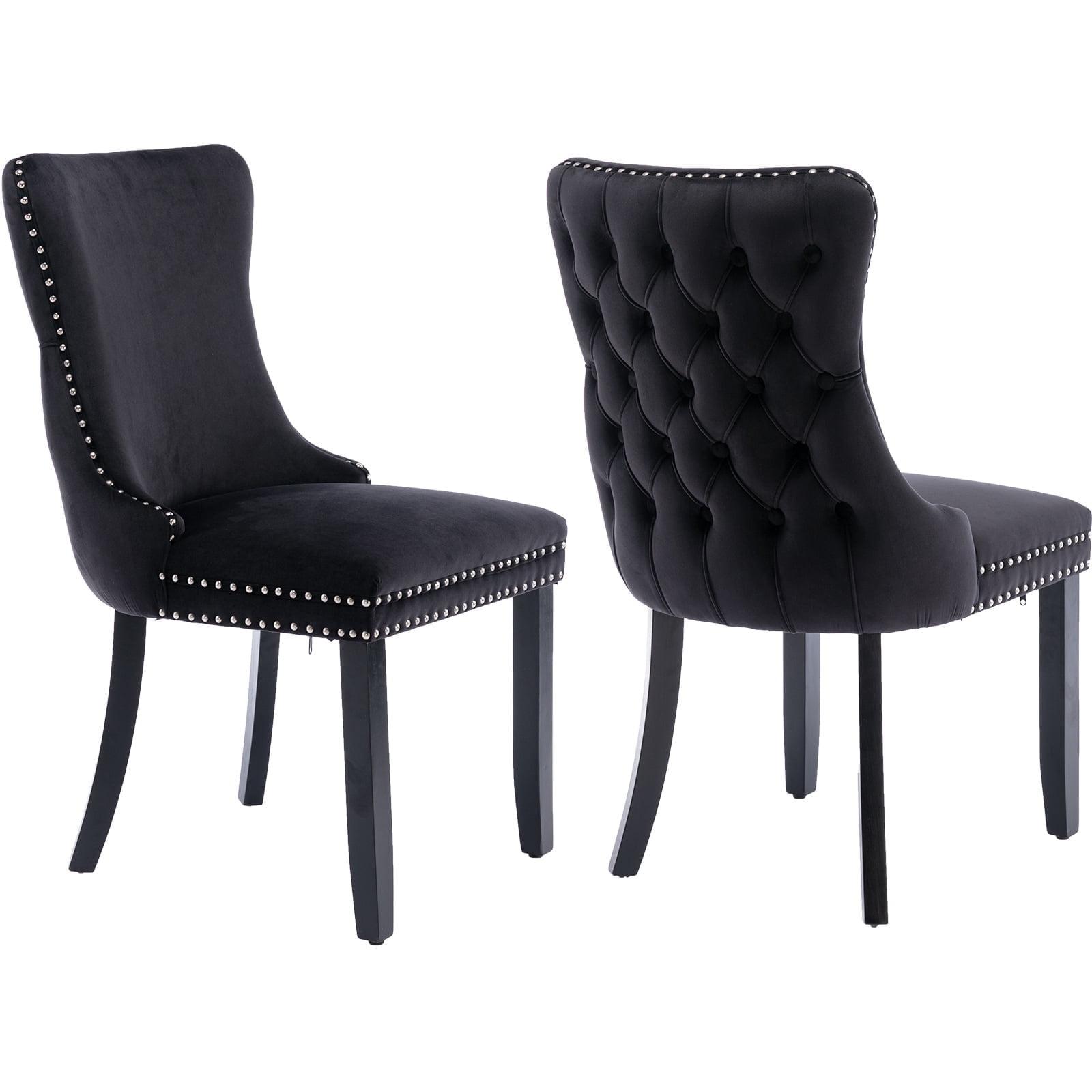 ODUSE-DAILY Black Velvet Dining Chairs Set of 2, Kitchen & Dining Room Chairs, Sillas De Comedor, Nailheads Tufted, Velvet Upholstered, Solid Wood (Black, 2 Pcs)