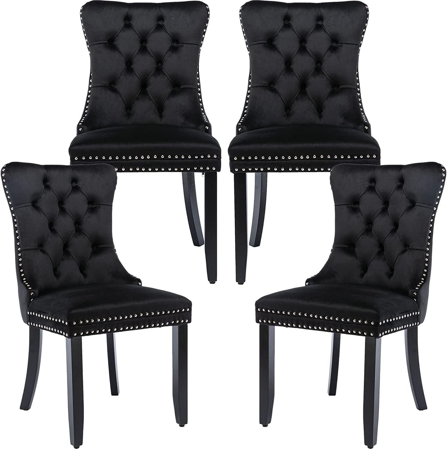 Black Velvet Upholstered Wingback Parsons Side Chair Set