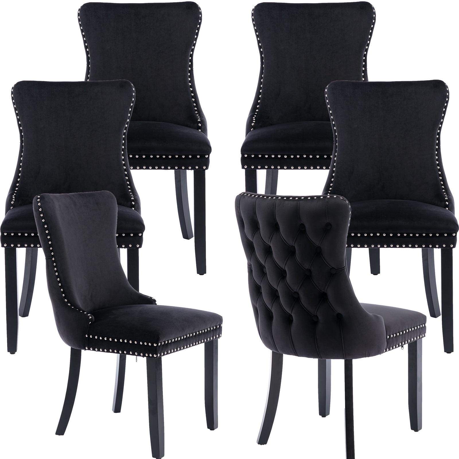 Velvet Upholstered Wing Back Dining Chair (Set of 6)