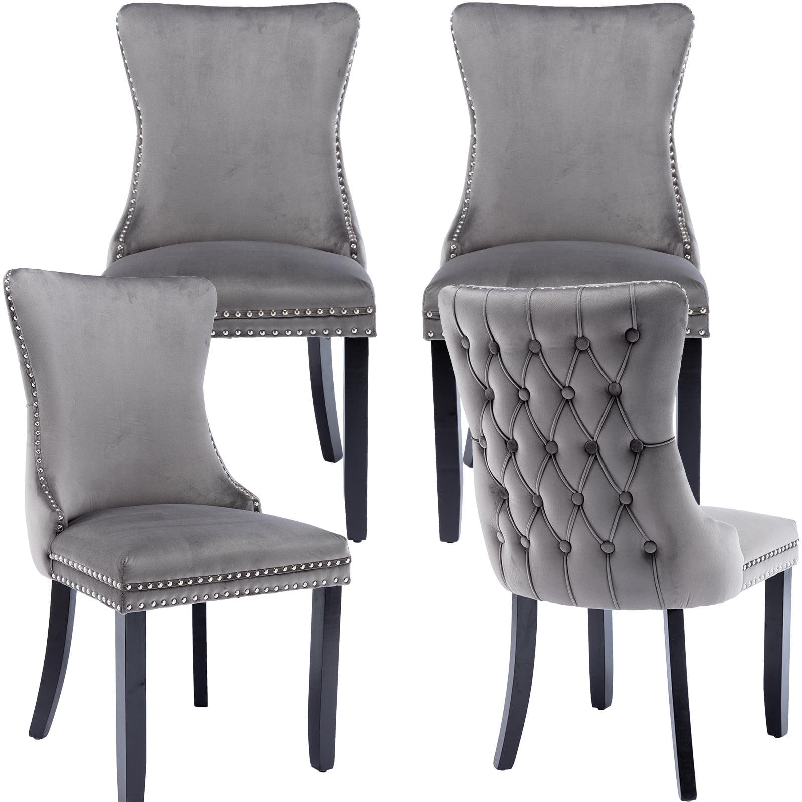 ODUSE-DAILY Grey Velvet Dining Chairs Set of 4, Kitchen & Dining Room Chairs, Tufted Dining Chairs, Fabric Upholstered, Solid Wood, Sillas De Comedor (Gray, 4 Pcs)