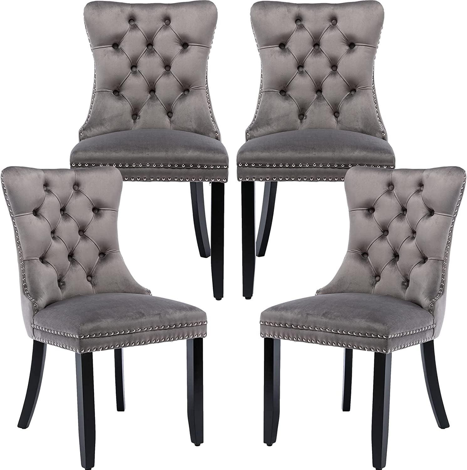 ODUSE-DAILY Grey Velvet Dining Chairs Set of 4, Kitchen & Dining Room Chairs, Tufted Dining Chairs, Fabric Upholstered, Solid Wood, Sillas De Comedor (Gray, 4 Pcs)