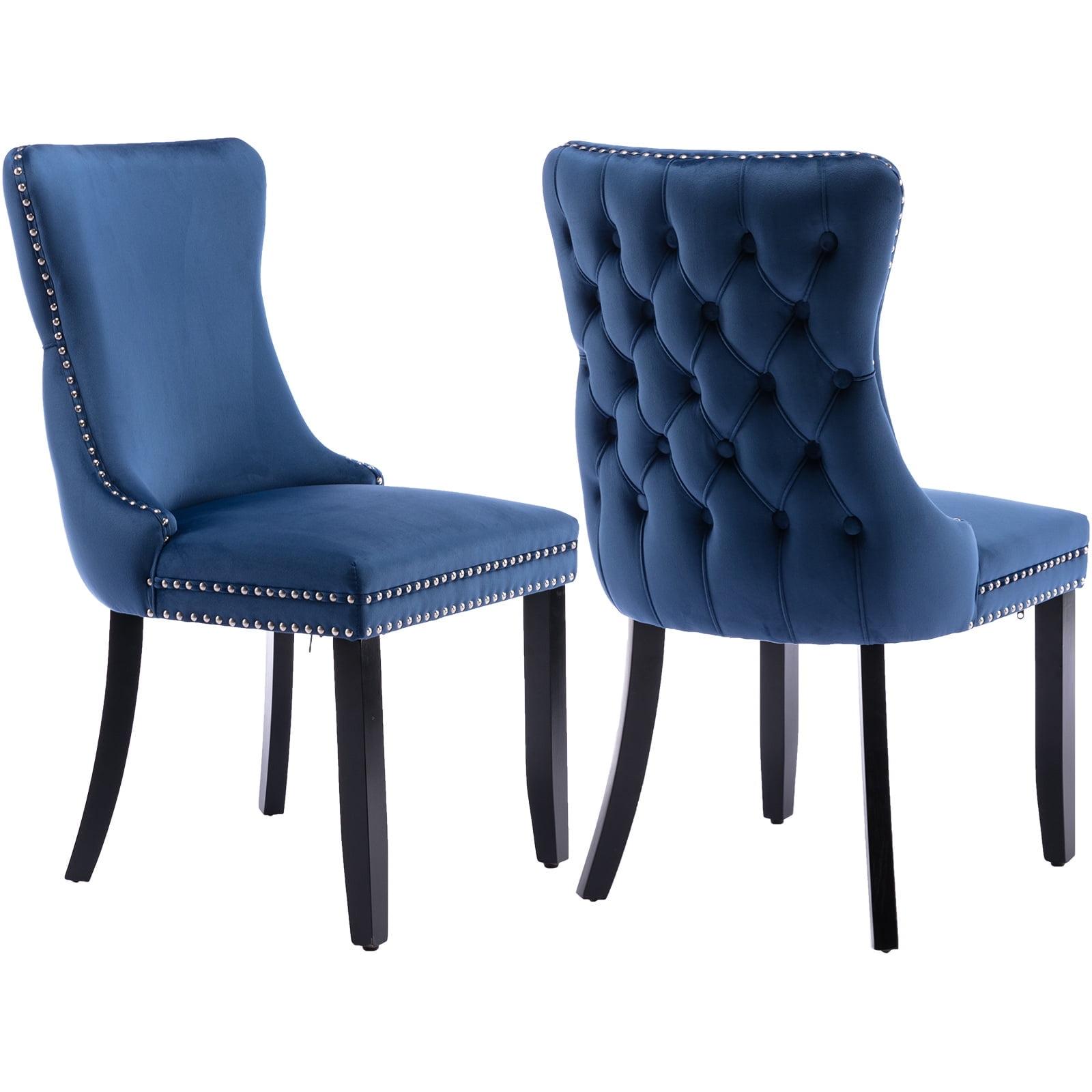 ODUSE-DAILY Velvet Dining Chairs Set of 2, Navy Kitchen & Dining Room Chairs, Tufted Dining Chairs, Fabric Upholstered, Solid Wood, Sillas De Comedor (Blue, 2 Pcs)