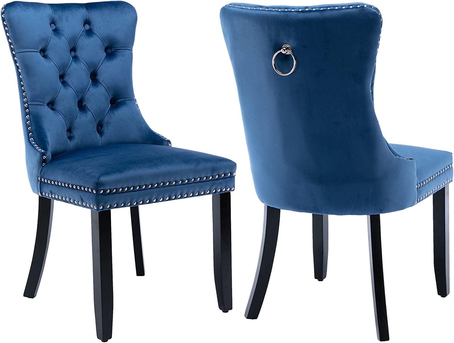 ODUSE-DAILY Velvet Dining Chairs Set of 2, Navy Kitchen & Dining Room Chairs, Tufted Dining Chairs, Fabric Upholstered, Solid Wood, Sillas De Comedor (Blue, 2 Pcs)