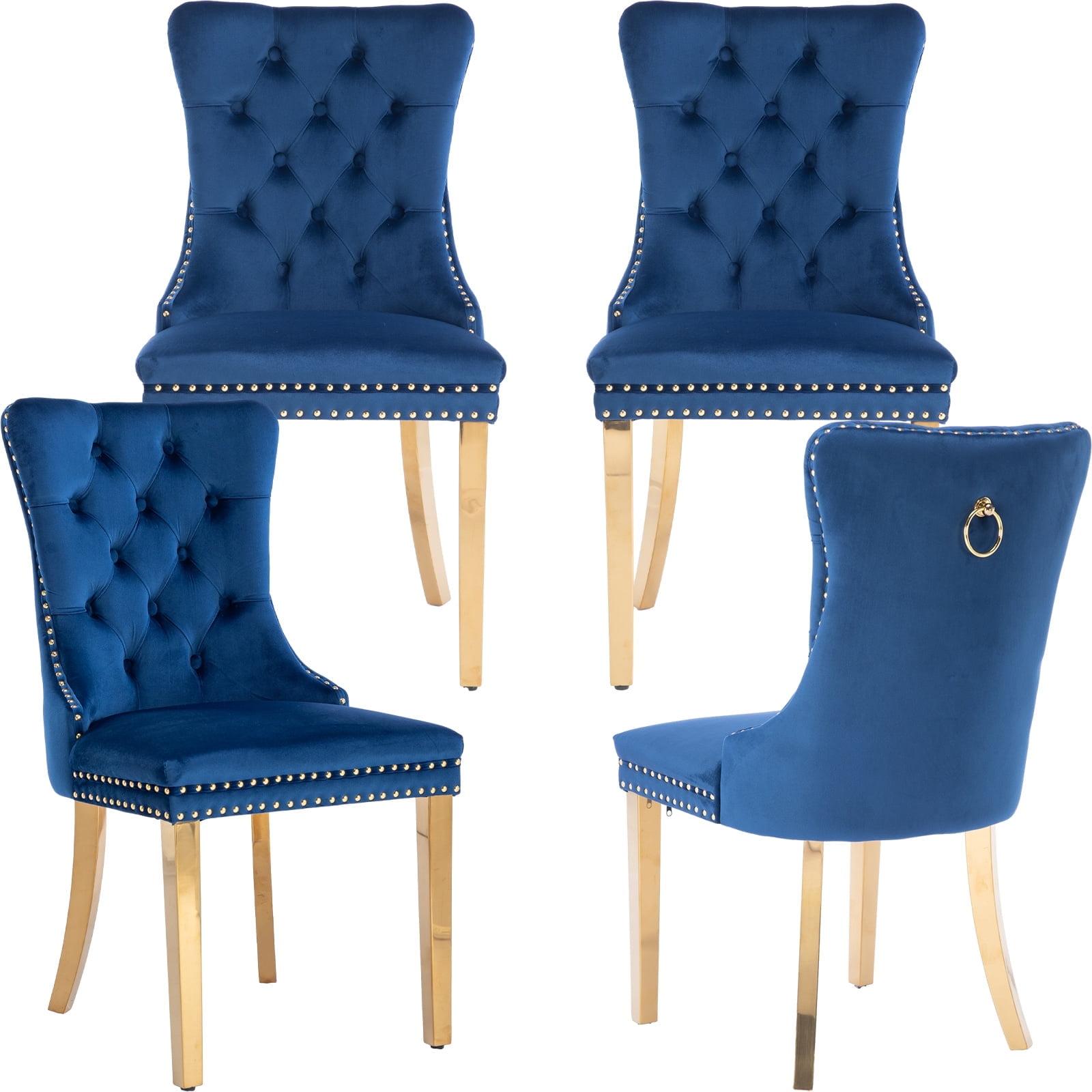 ODUSE-DAILY Velvet Dining Chairs Set of 4, Navy Kitchen & Dining Room Chairs, Tufted Dining Chairs, Fabric Upholstered, Solid Wood, Sillas De Comedor (Blue, 4 Pcs)