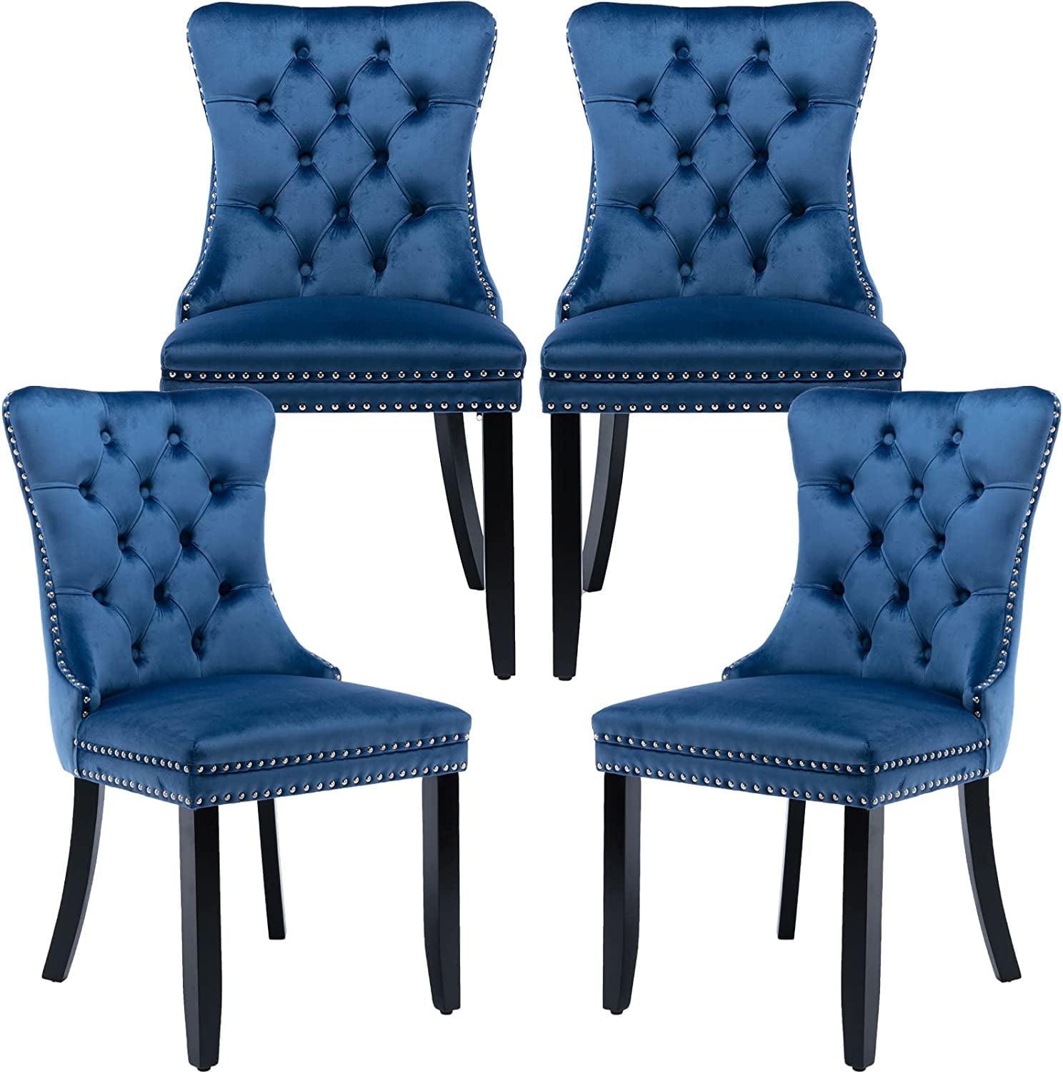 ODUSE-DAILY Velvet Dining Chairs Set of 4, Navy Kitchen & Dining Room Chairs, Tufted Dining Chairs, Fabric Upholstered, Solid Wood, Sillas De Comedor (Blue, 4 Pcs)