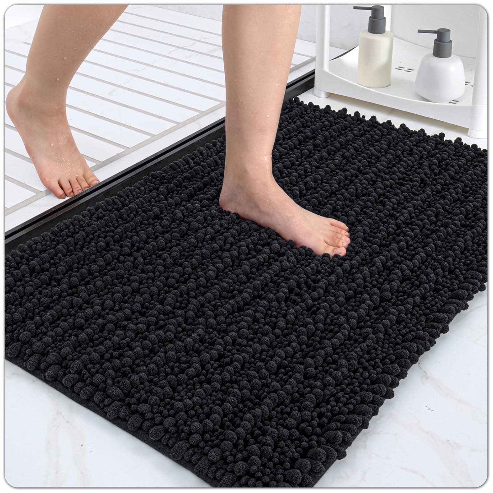 Black Chenille High Pile Non-Slip Bath Rug 24" x 16"