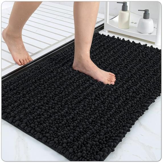 Luxury Chenille Bathroom Rug Mat, Extra Soft Thick Absorbent Shaggy Bath Rugs, Non-Slip Machine Wash Dry Plush Bath Mats for Bathroom, Shower, and Tub (24"x16", Light Grey)