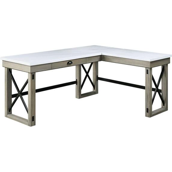 67" Talmar Marble Top Writing Desk with File Drawer, Wood Base - Acme Furniture