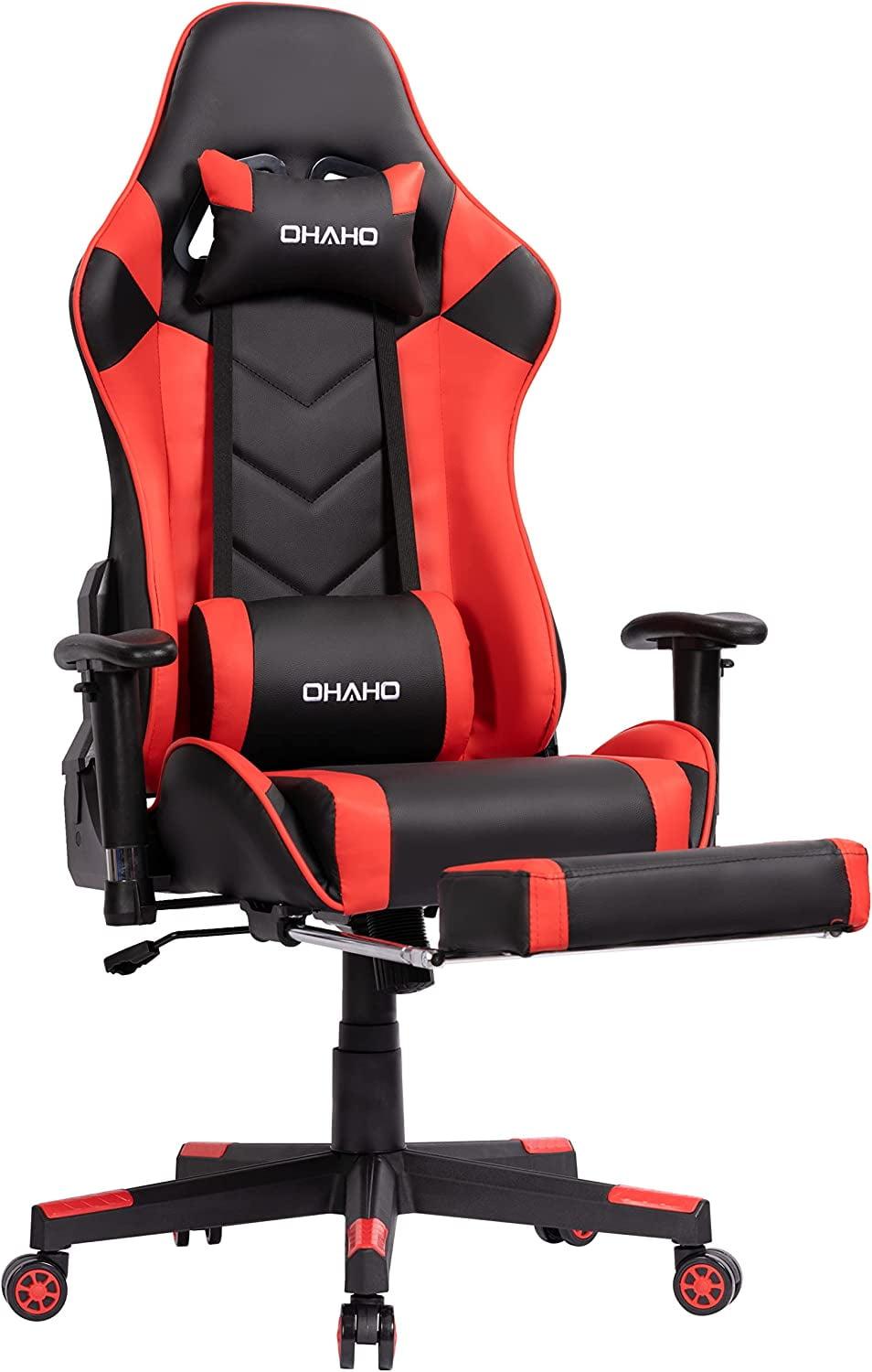 OHAHO Gaming Chair Racing Style Office Chair Adjustable Massage Lumbar Cushion Swivel Rocker Recliner High Back Ergonomic Computer Desk Chair with Retractable Arms and Footrest