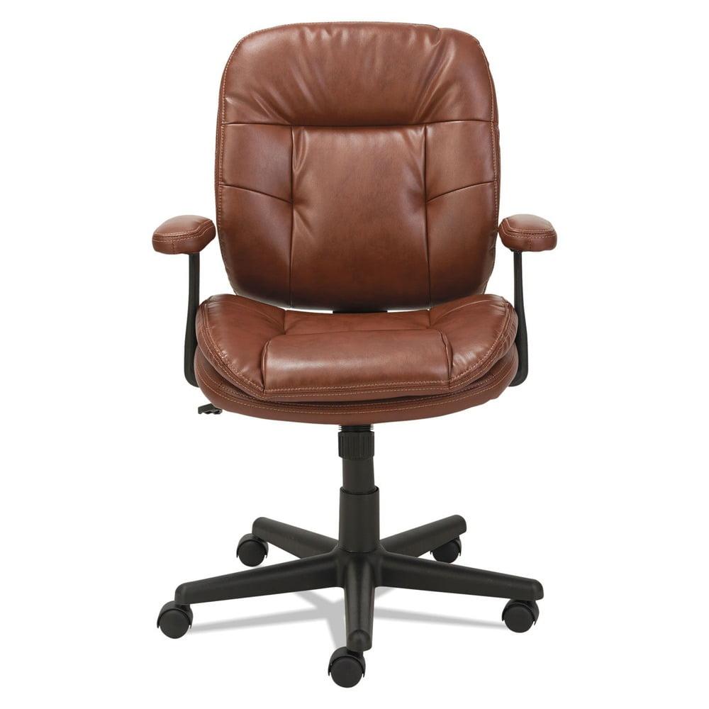 Chestnut Brown Genuine Leather Swivel Task Chair with Fixed Arms