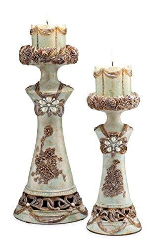 Celedon Floral Tabletop Candlestick Set of 2