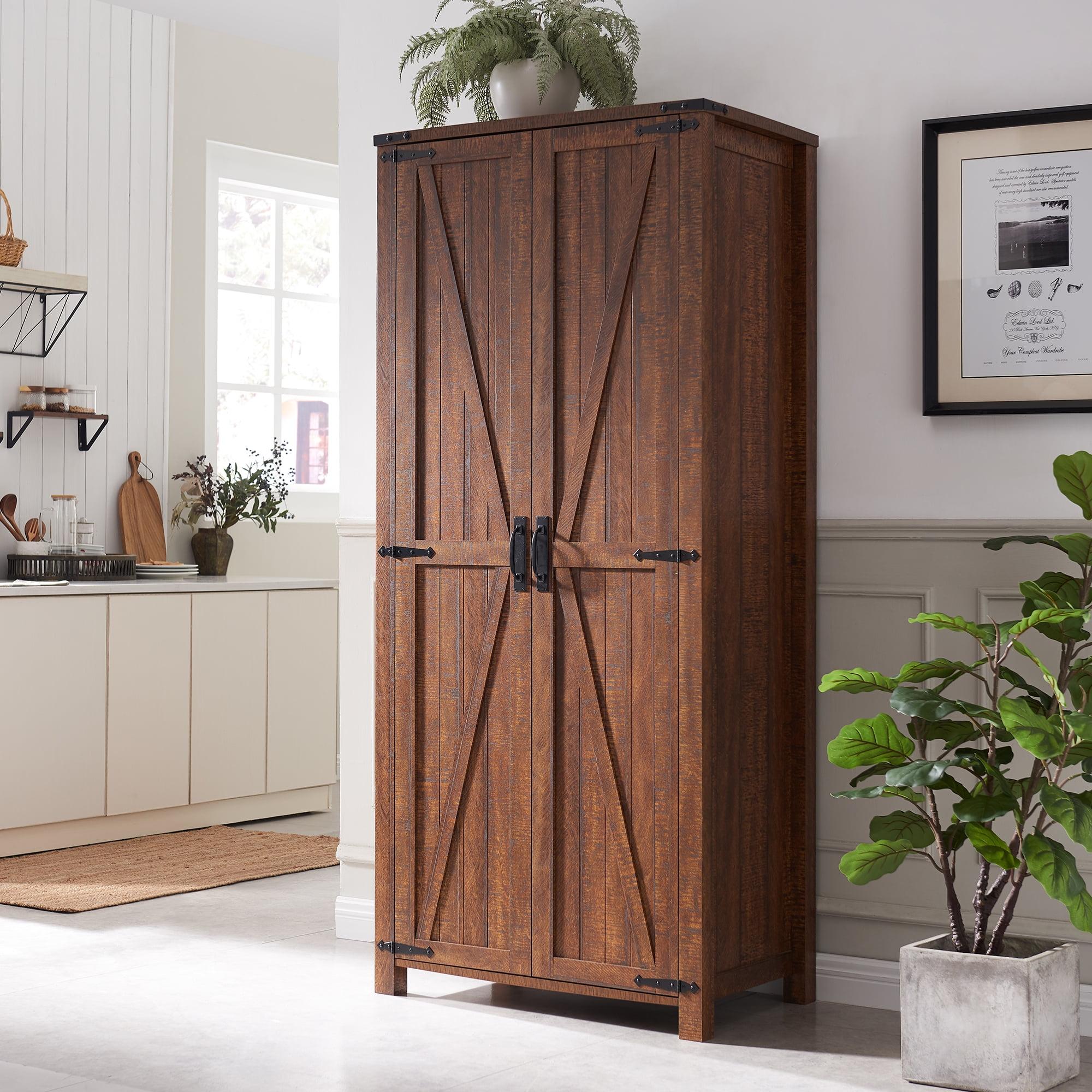 OKD Farmhouse 72'' Tall Storage Cabinet with 2 Barndoor & Adjustable Shelves,Rustic Armoire Cabinet with Hanging Rod for Kitchen,Bedroom,Bathroom,Reclaimed Barnwood