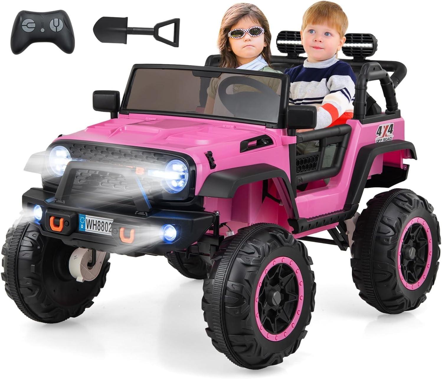 Electric Ride On Car, 24V 2 Seats for Kids, with Remote Control, 4WD Spring Suspension, 2 Speeds, Music, for 3+