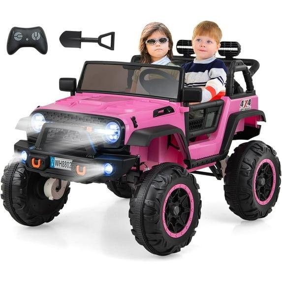 Electric Ride On Car, 24V 2 Seats for Kids, with Remote Control, 4WD Spring Suspension, 2 Speeds, Music, for 3+,Pink