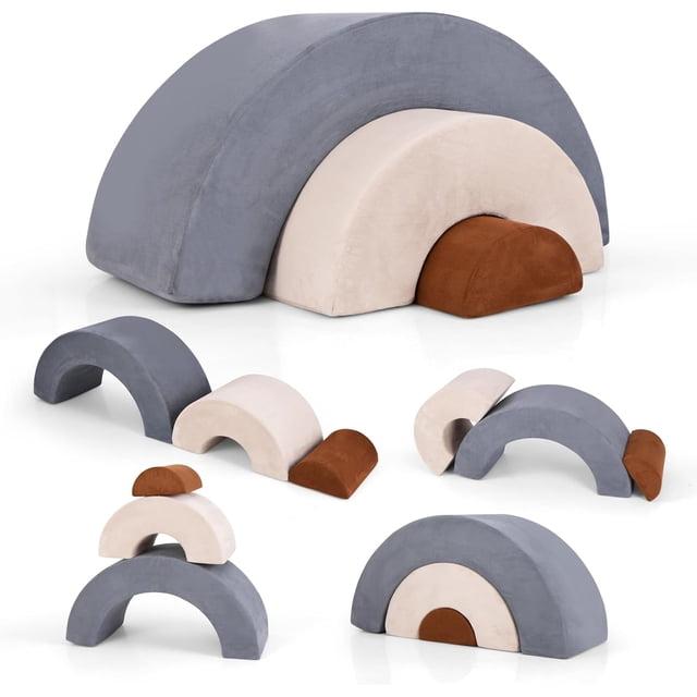 OLAKIDS Climbing Toys for Toddlers, 3pc Foam Climbing Blocks Rainbow Shaped Indoor Play Set, Soft Equipment Modulars Rainbow Crawling Tunnel Playroom Couch for Children Playroom Baby