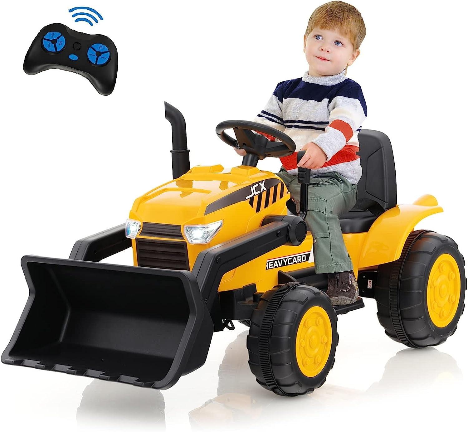 CIPACHO 12V Kid's Ride on Excavator with Adjustable Digging Bucket, 4WD Ride on Toys for Kids 3-8, Yellow