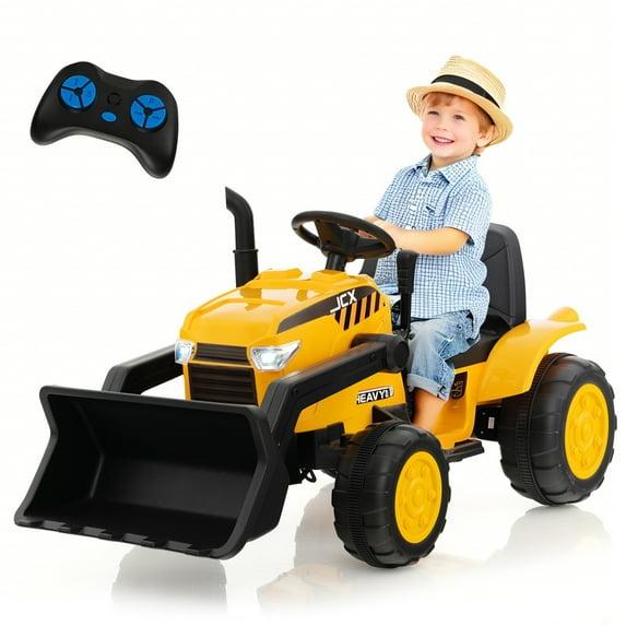 Costway 12V Kids Ride On Excavator Digger Electric Bulldozer Tractor RC with Light & Music