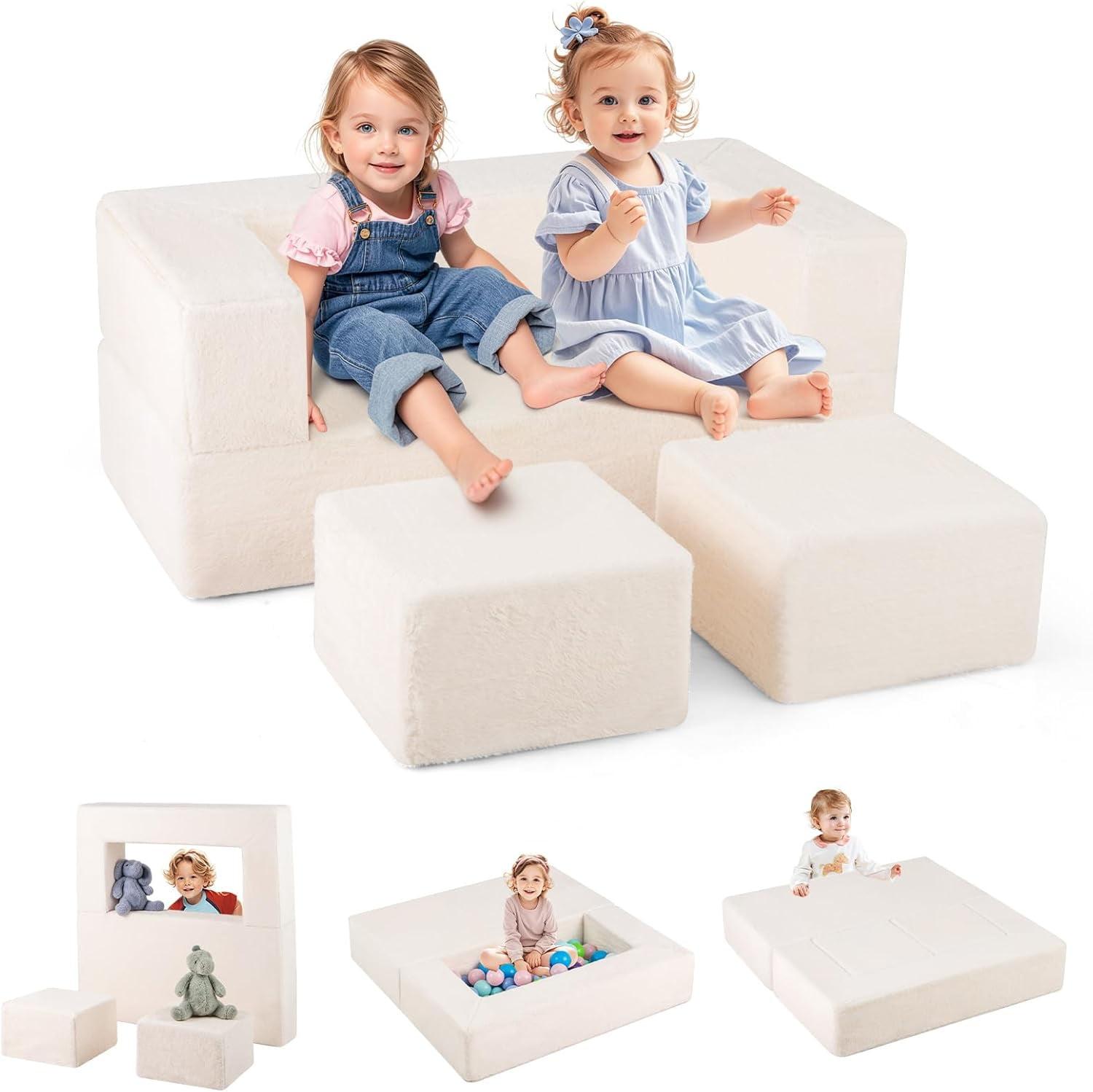 OLAKIDS Modular Kids Play Couch, Toddler Sectional Fort Building Sofa for Playroom, Bedroom, Convertible Soft Foam Furniture Playset and Floor Cushion for Boys and Girls