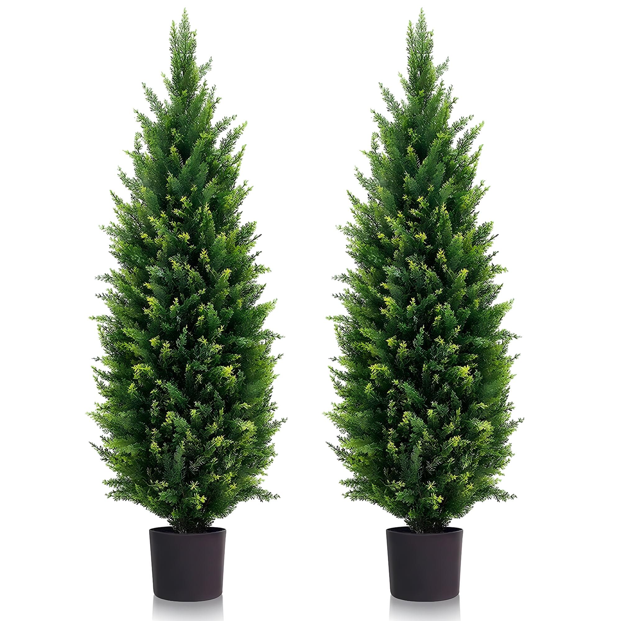 LINBONIO Artificial Cedar Tree 4 ft Artificial Topiary Trees Beautiful Realistic Faux Cedar Pines UV Protection for Longer Life 2Pack