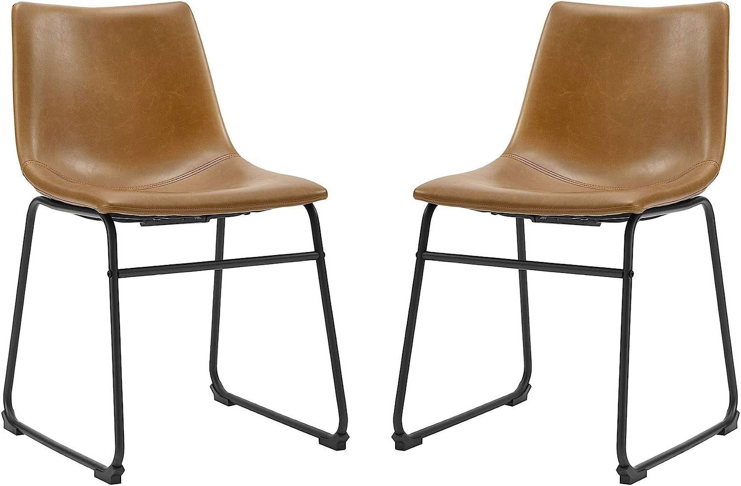 Whiskey Brown Faux Leather & Brushed Metal Dining Chair, Set of 2