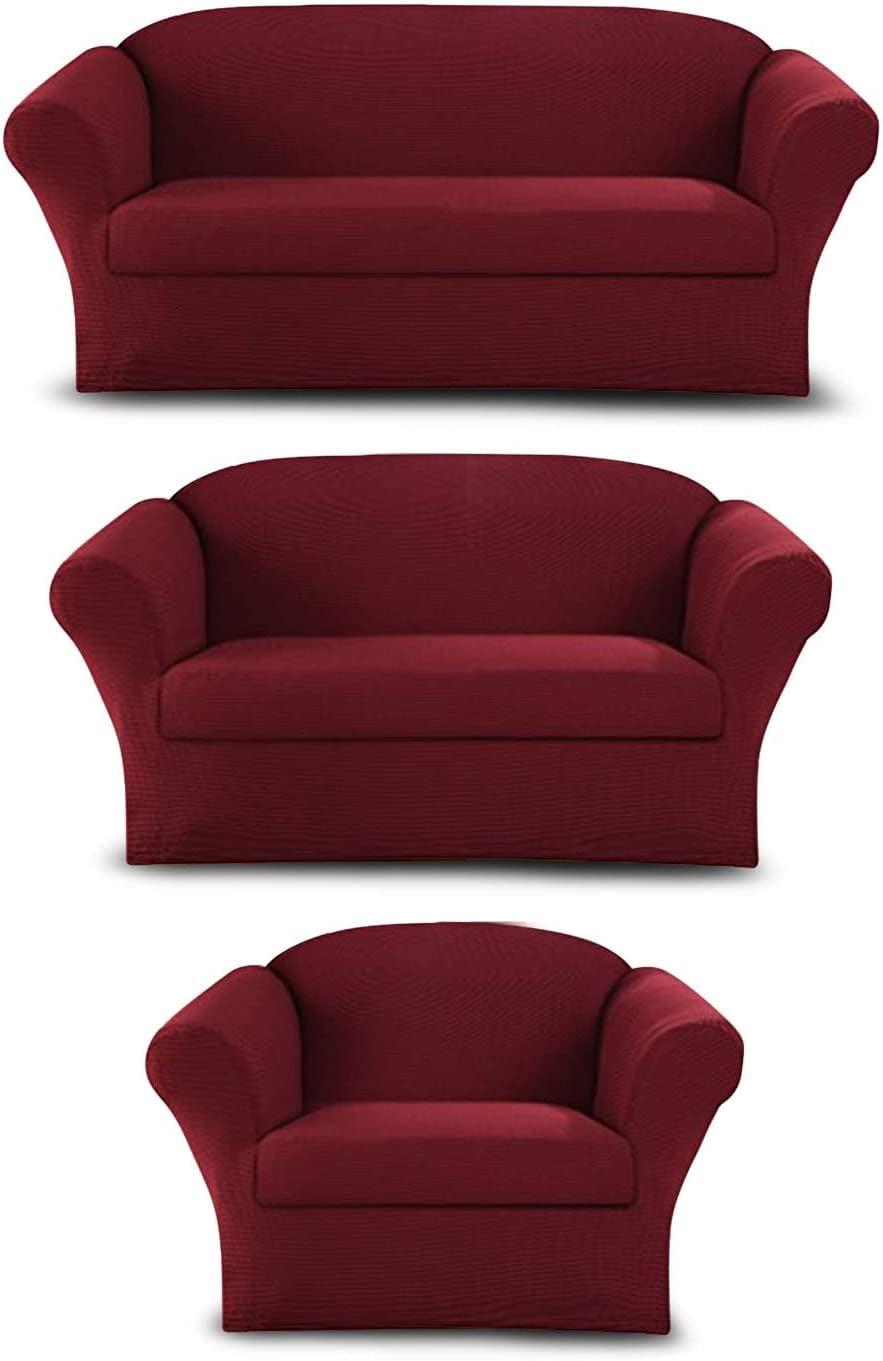 Burgundy Stretch 3-Piece Sofa, Loveseat, and Chair Slipcover Set