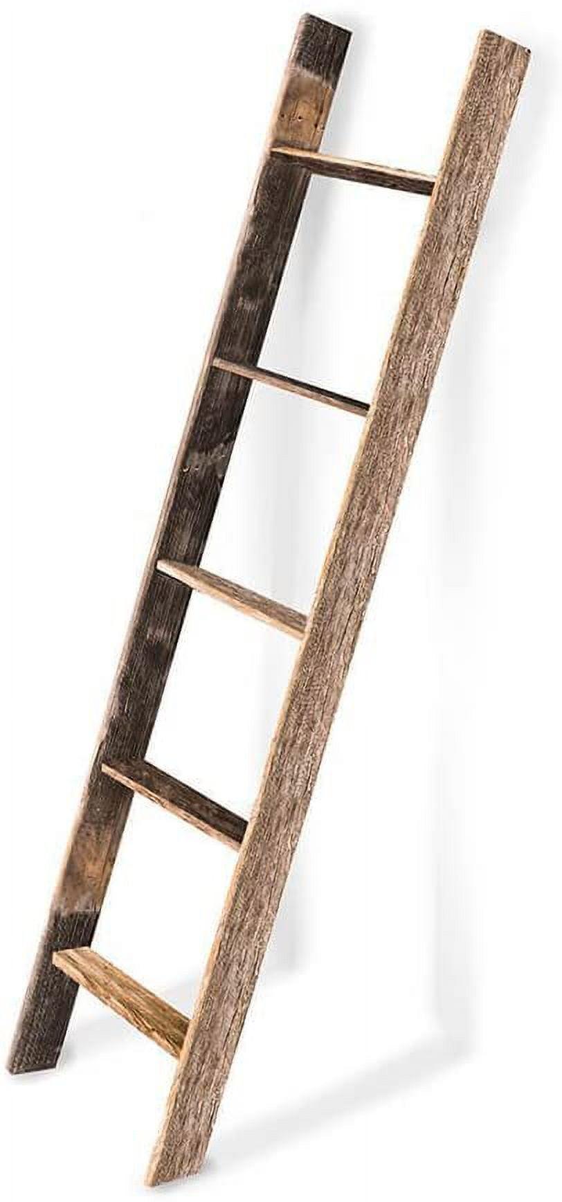 Rustic 5ft Weathered Gray Reclaimed Wood Decorative Ladder