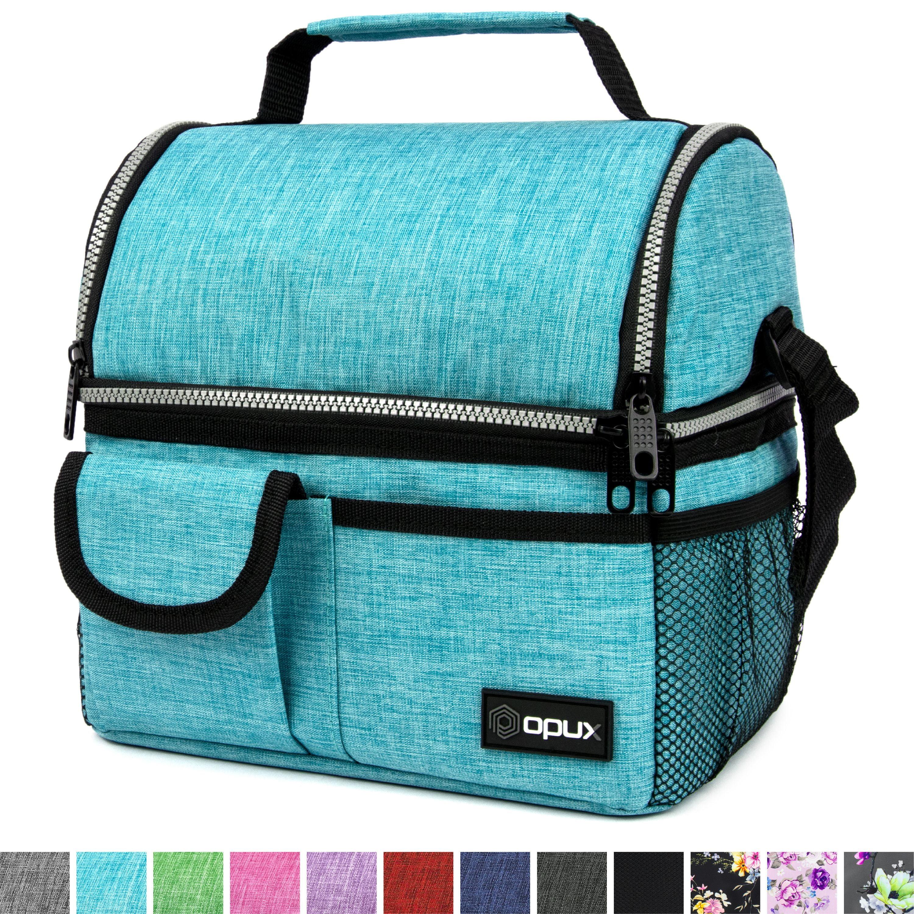 OPUX Insulated Dual Compartment Lunch Bag, Leakproof Soft Cooler Box Women Men Adult, Reusable Tote Pail Kids Boys Girls School (Heather Sea Blue)