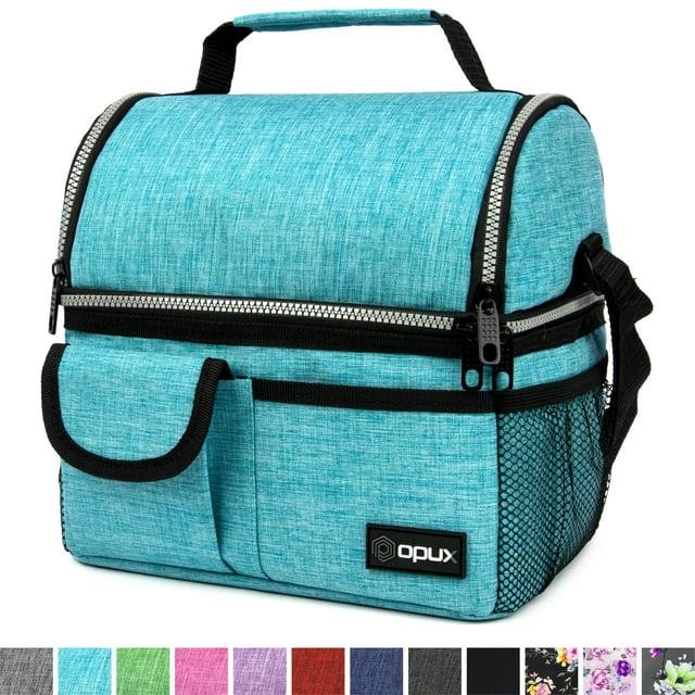 OPUX Insulated Dual Compartment Lunch Bag, Leakproof Soft Cooler Box Women Men Adult, Reusable Tote Pail Kids Boys Girls School (Heather Sea Blue)