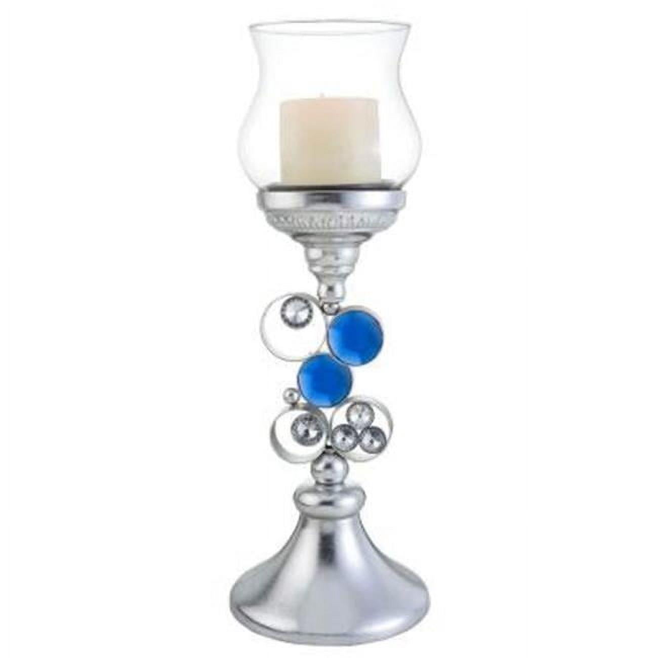 Just Dazzle Silver and Blue Tabletop Hurricane Candle Holder