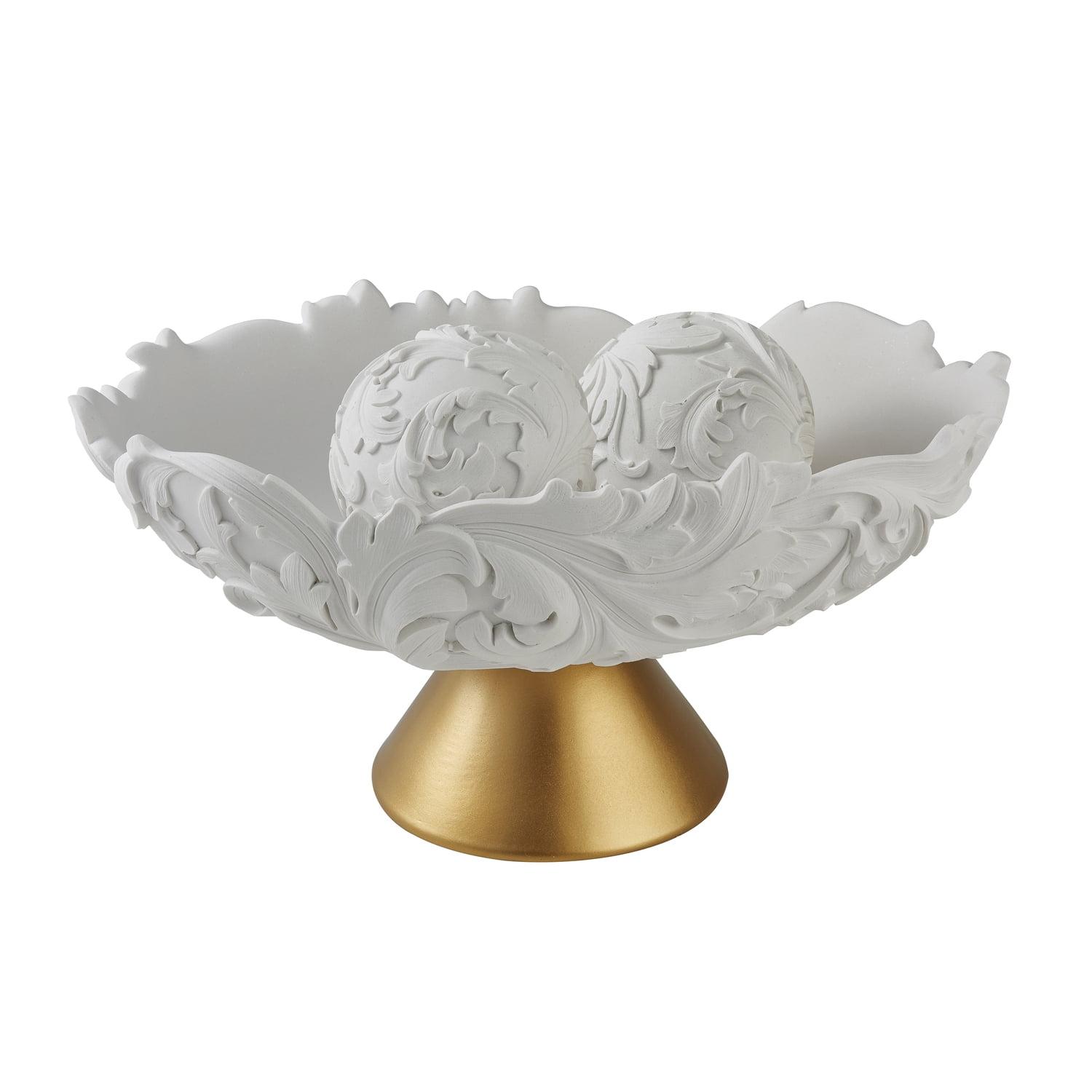 Alba White & Gold Baroque Scroll Resin Bowl with Spheres