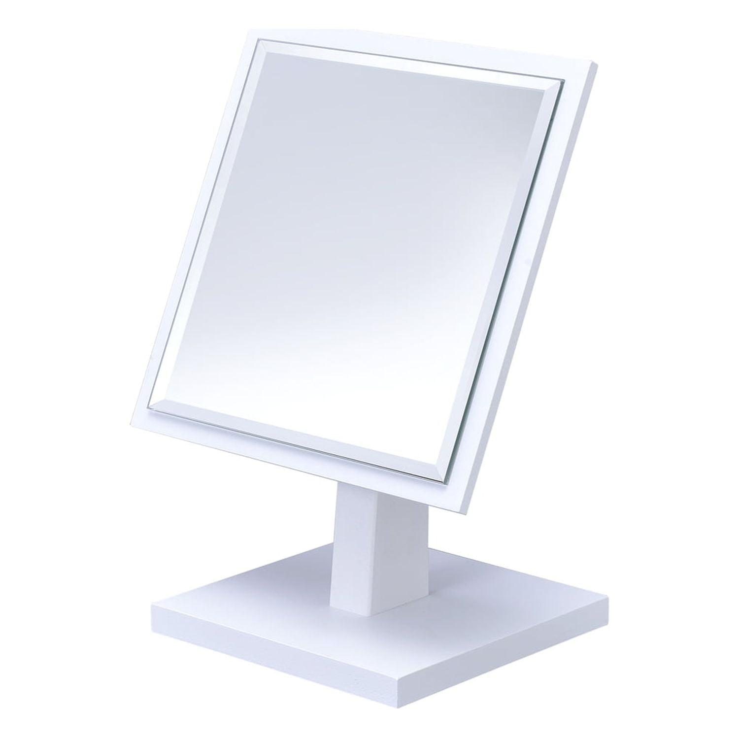 Antique Square Beveled White Vanity Mirror on Pedestal