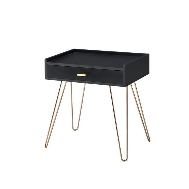 23.5" Allen Mid-Century Accent Table Black - Ore International: Copper Chrome Legs, Storage Drawer