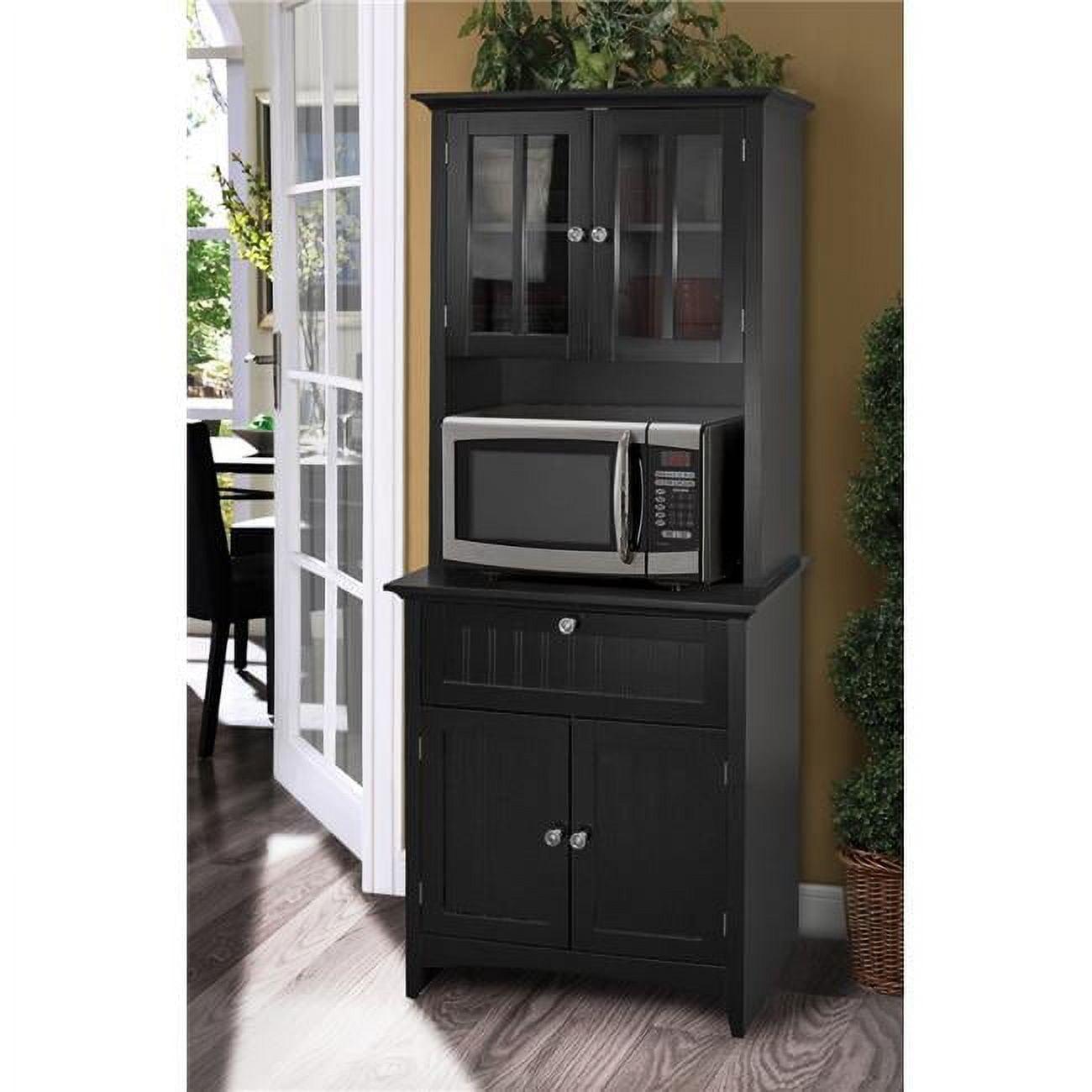 OS Home and Office Furniture 29" Farmhouse Wood Buffet and Hutch in Black